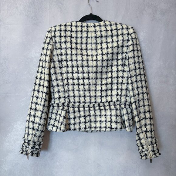 Karl Lagerfeld Paris Woven Jacket Tweed Zip Up Dress Blazer Zipper Cuffs Size 4 - Picture 5 of 16